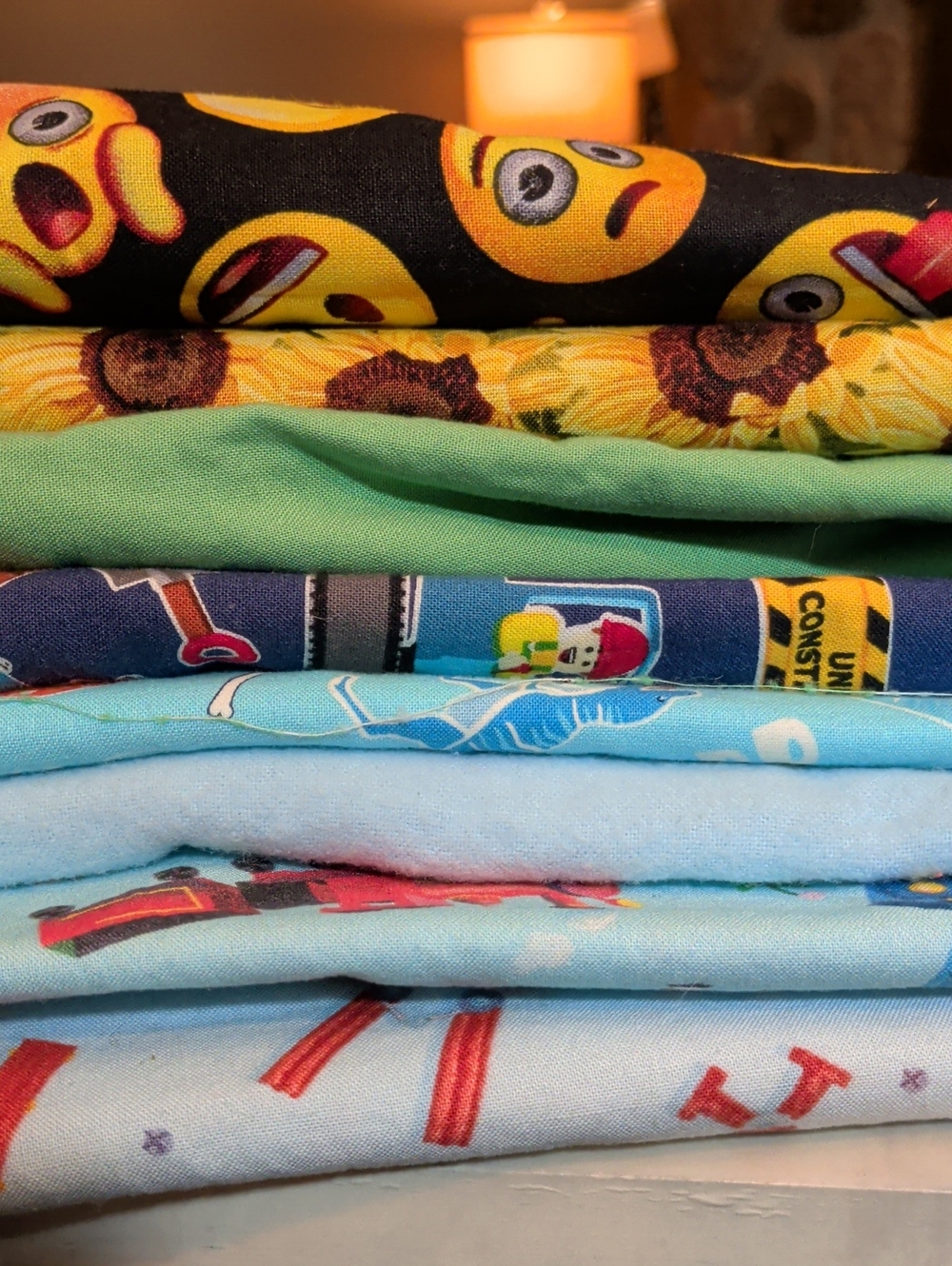 Stacked Kids/Novelty Fabric Bundle - Emoji, Sunflower, Green, Blue Prints Fabric